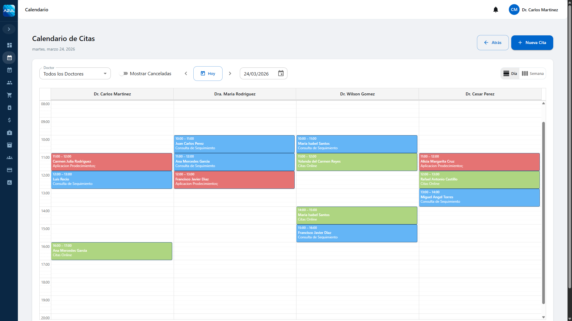 Vista detallada del Calendario de Citas en Daysi